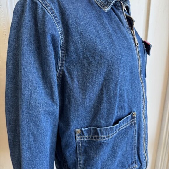 Vintage 90s Levis Dry Goods Denim Cropped Zip Front Jean Jacket w Pockets Size L - Picture 6 of 7
